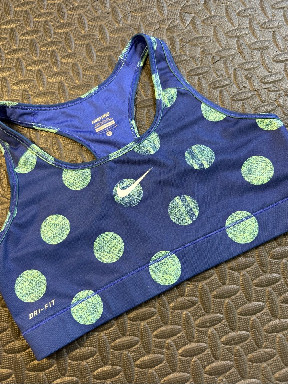 Nike Pro Dri-FIT Sports Bra Large Blue Green Polka Dot Racerback